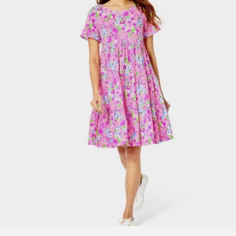 Lilly Pulitzer Amethyst Moms The Word JODEE SWING DRESS Tiered Flounce XS
